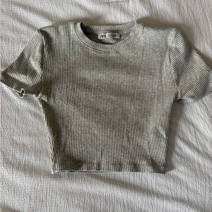 Zara Gray Ribbed T-Shirt